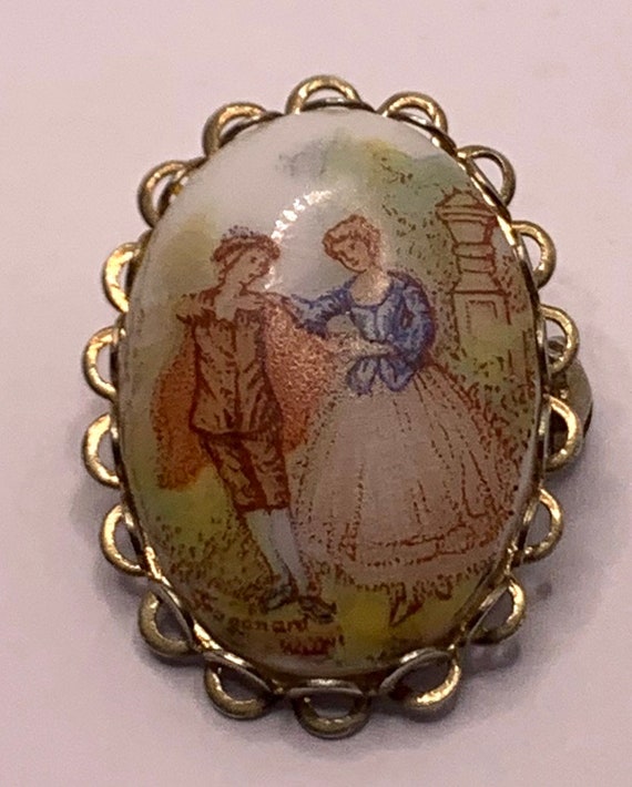 Vintage Romantic scene ceramic porcelain small br… - image 1