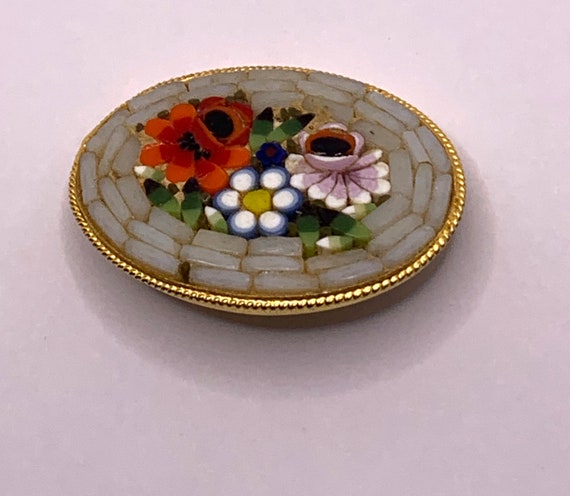 Vintage Italian Micro mosaic brooch floral flowers - image 1