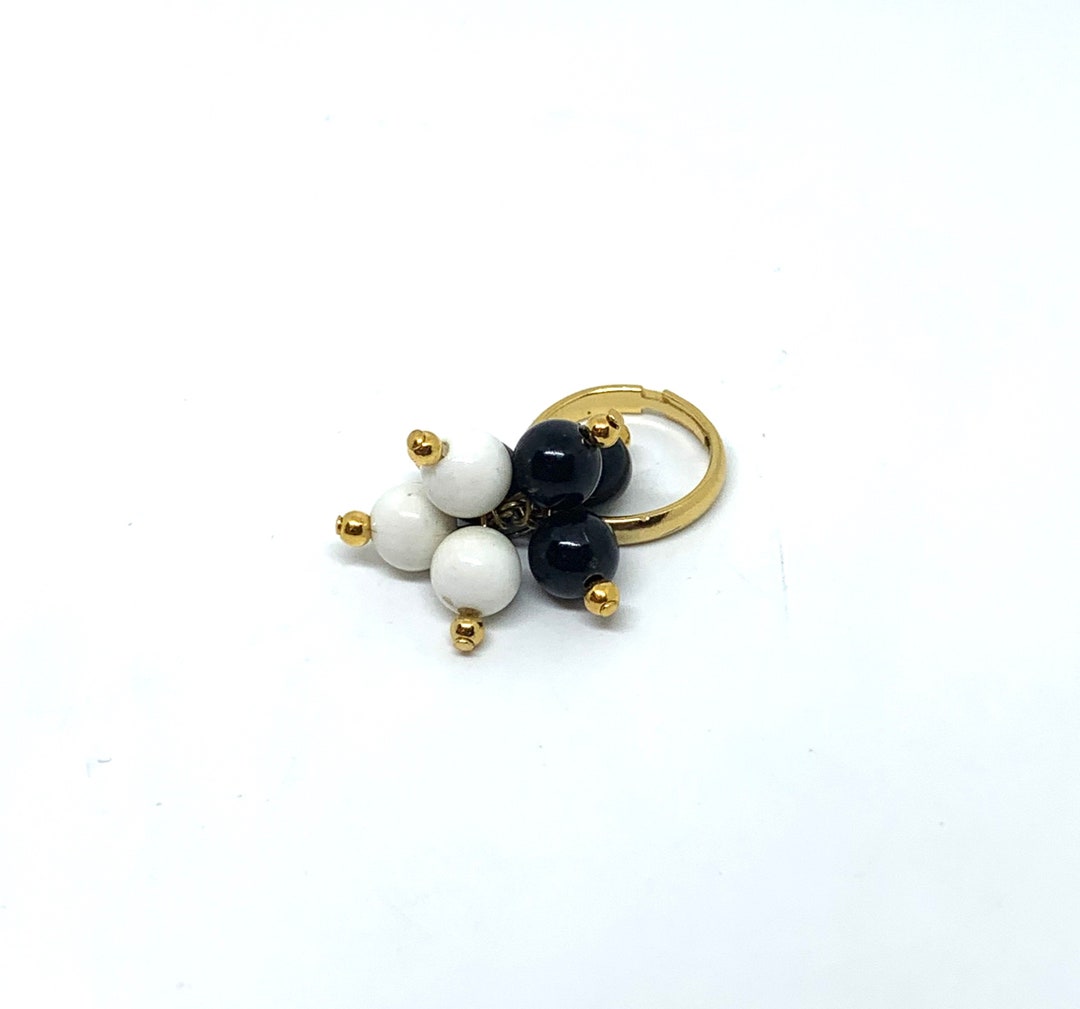 Vintage Gold Tone Beaded Cha Cha Ring: Adjustable Black & White - Etsy