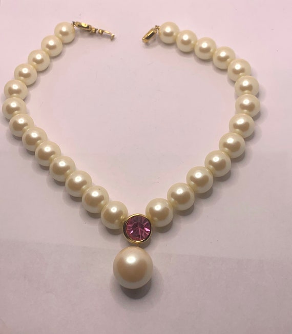 Vintage Givenchy Large Faux pearl and pink rhines… - image 3