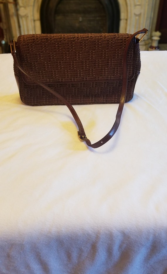 Vintage Etienne Aigner Brown Leather Trim And Wicker Straw - Etienne Aigner Brown Leather Handbag Vintage Etienne Aigner Brown Leather Trim And Wicker Straw - Etienne Aigner Brown Leather Handbag