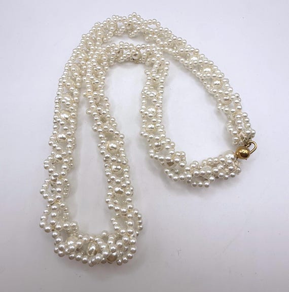 Collier Ancien Perles De Verre Blanches Torsadées - Vintage Bohème