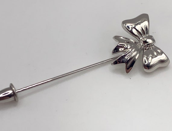 Vintage Monet Silver tone Shiny Bow ribbon stick … - image 4