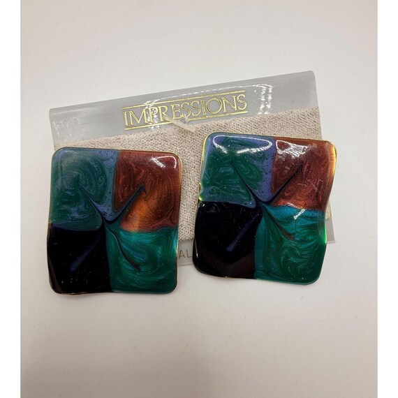 Vintage extra large statement wavy square enamel … - image 10