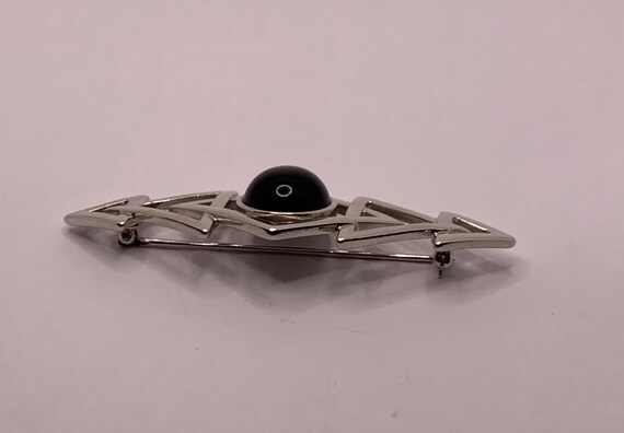 Vintage Trifari Silver tone and black bar brooch - image 3