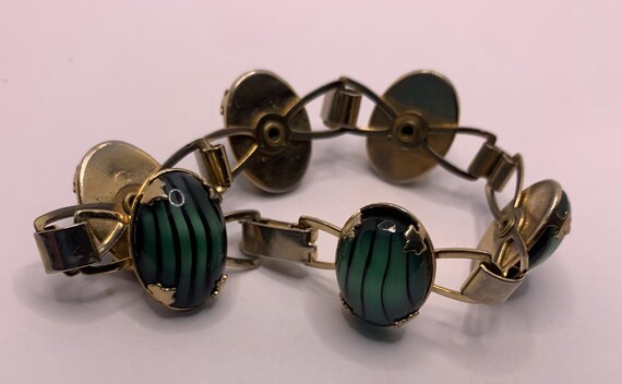 Vintage Green and black large cabochon bracelet 7… - image 10