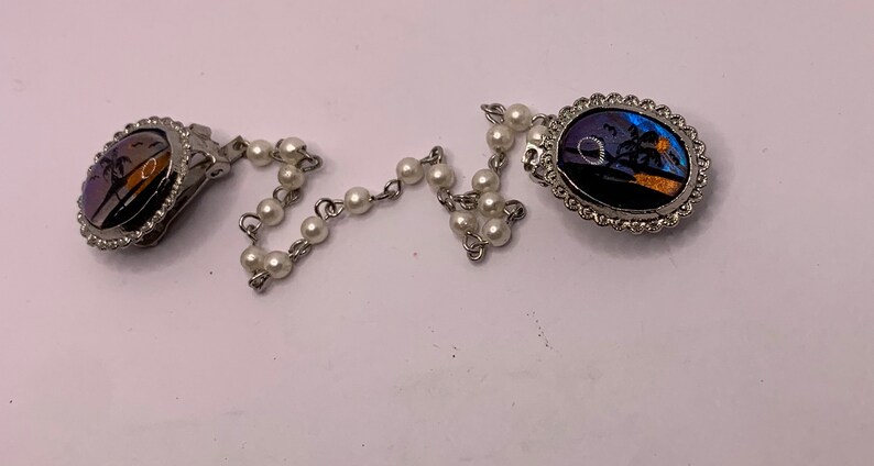 Vintage tropische palmboom vlindervleugel iriserende trui beschermketting afbeelding 3