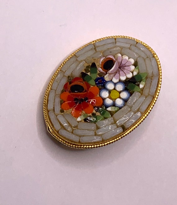 Vintage Italian Micro mosaic brooch floral flowers - image 10