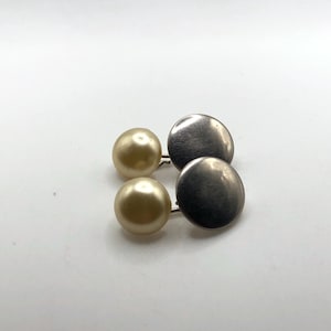 Vintage simple silver tone disk and pearl cuff links