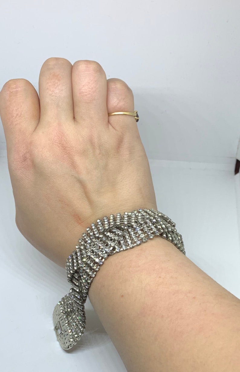 Vintage woven rhinestone wide bracelet