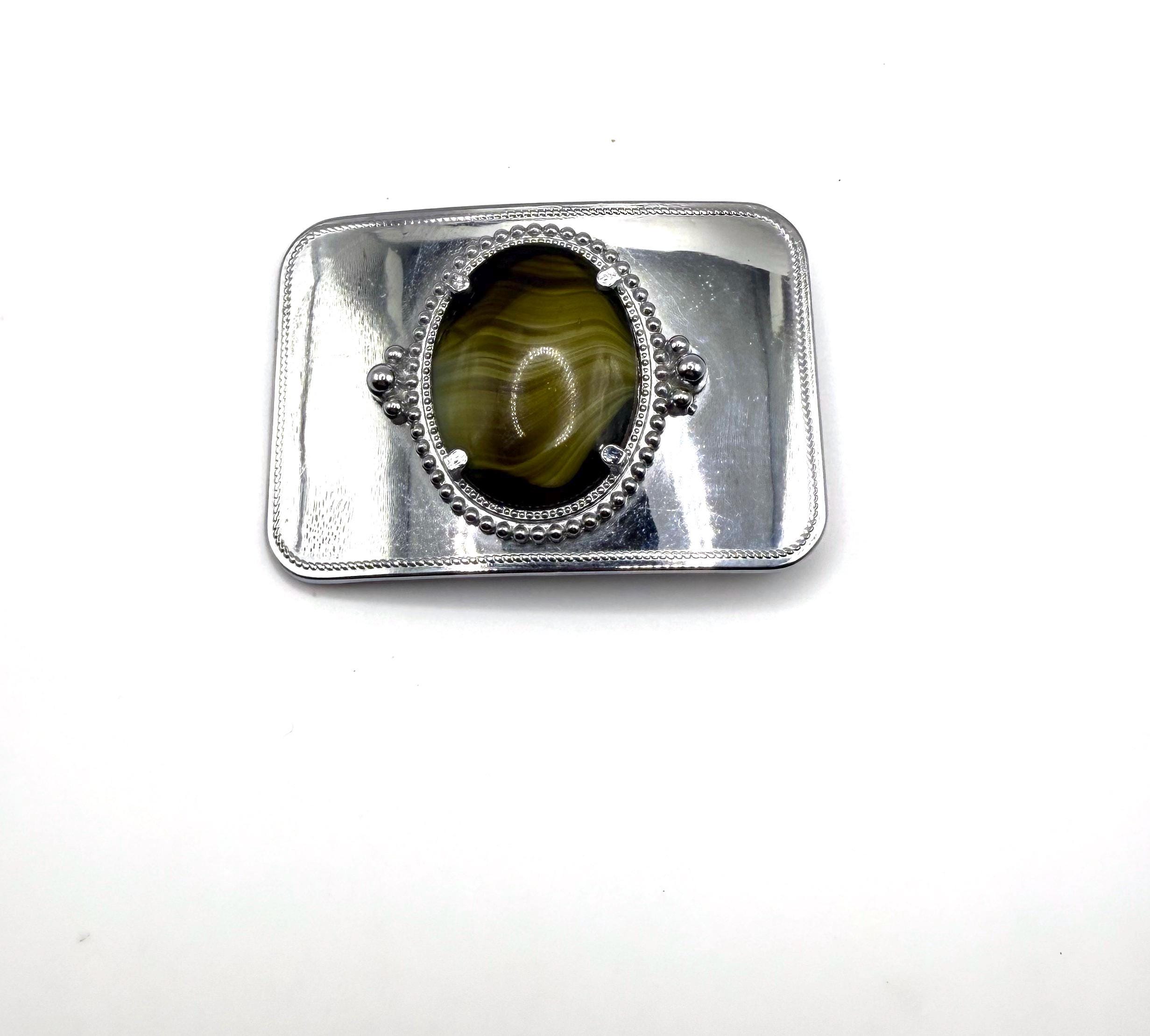Vintage Western Banded Agate Belt Buckle Silver Tone Engraved Statement Western Antique Silver Ranger Star Rope Edged Floral  main image 2