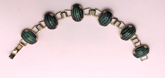 Vintage Green and black large cabochon bracelet 7… - image 1