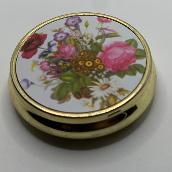 Vintage floral 3 compartment pill box will case earrings holder