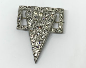 Vintage silver tone Art Deco clear rhinestone brooch