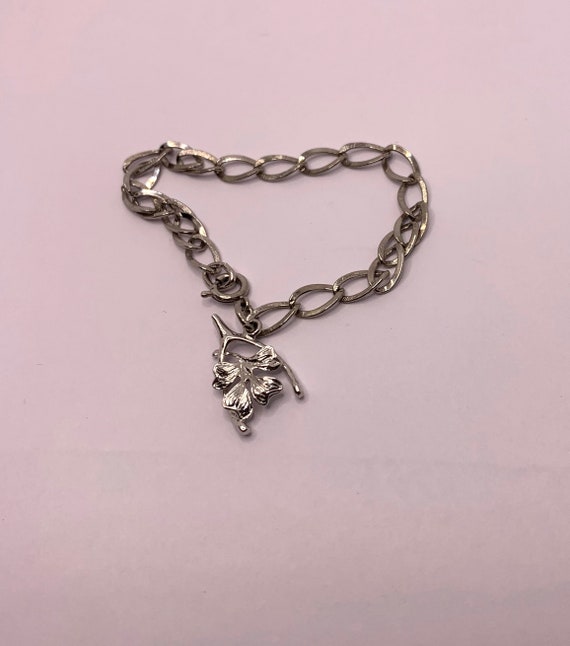 Vintage Dainty 7 inch sterling rhodium plated luc… - image 1