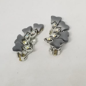 Vintage gray moon glow and ab rhinestone clip on earrings
