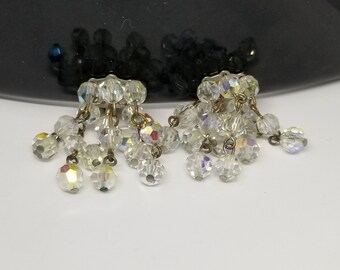 Orecchini Clip On Fiore Lucite AB Aurora Boreale | Vintage Cristallo Oro