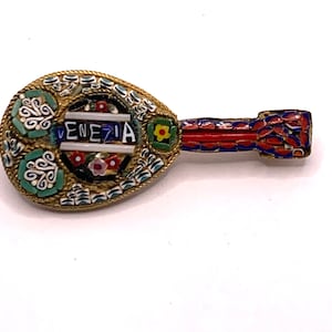 Vintage Venezia Micro Mosaic Guitar brooch pin made in italy