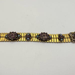 Vintage gold tone book chain bracelet purple and blue rhinestone bracelet