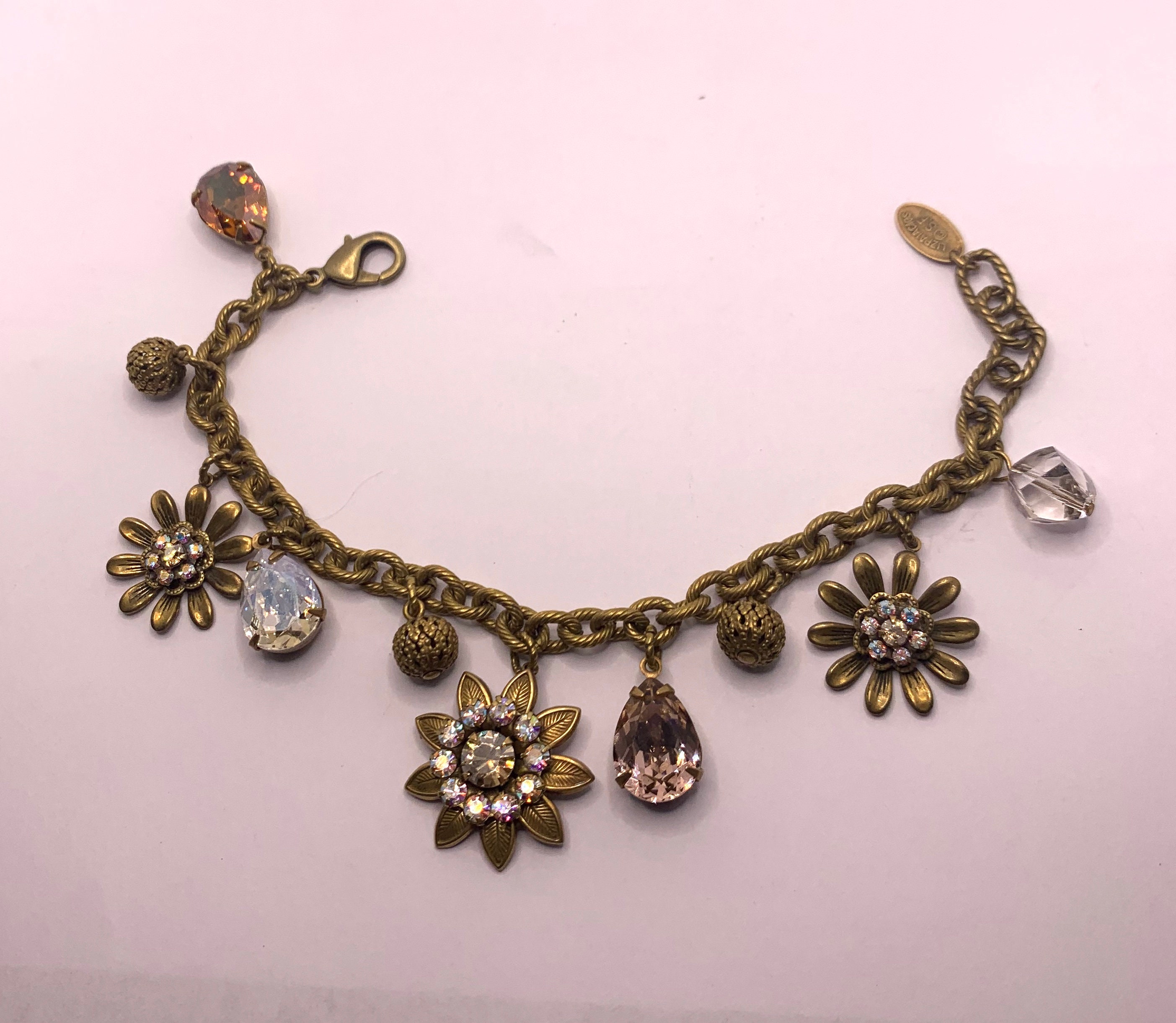 Vintage Lizpaiacios sf charm bracelet rhinestone flower tear - Etsy 日本