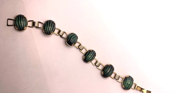 Vintage Green and black large cabochon bracelet 7… - image 3