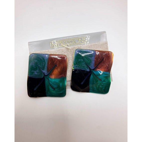 Vintage extra large statement wavy square enamel … - image 7