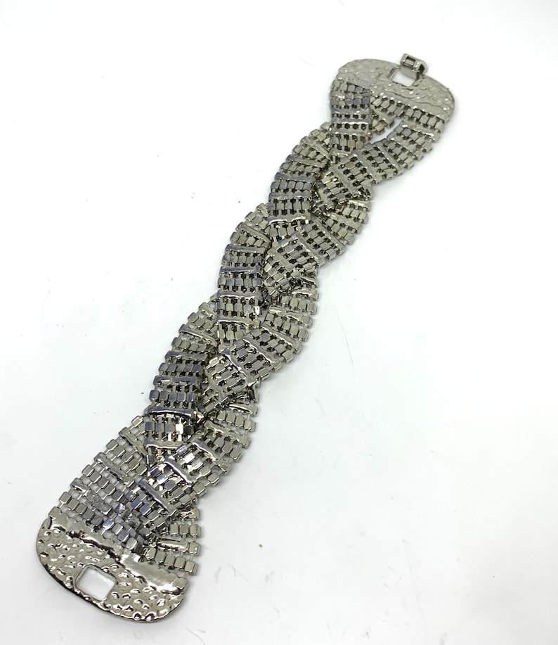 Vintage woven rhinestone wide bracelet