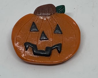 Cute vintage clay pumpkin Halloween brooch pin