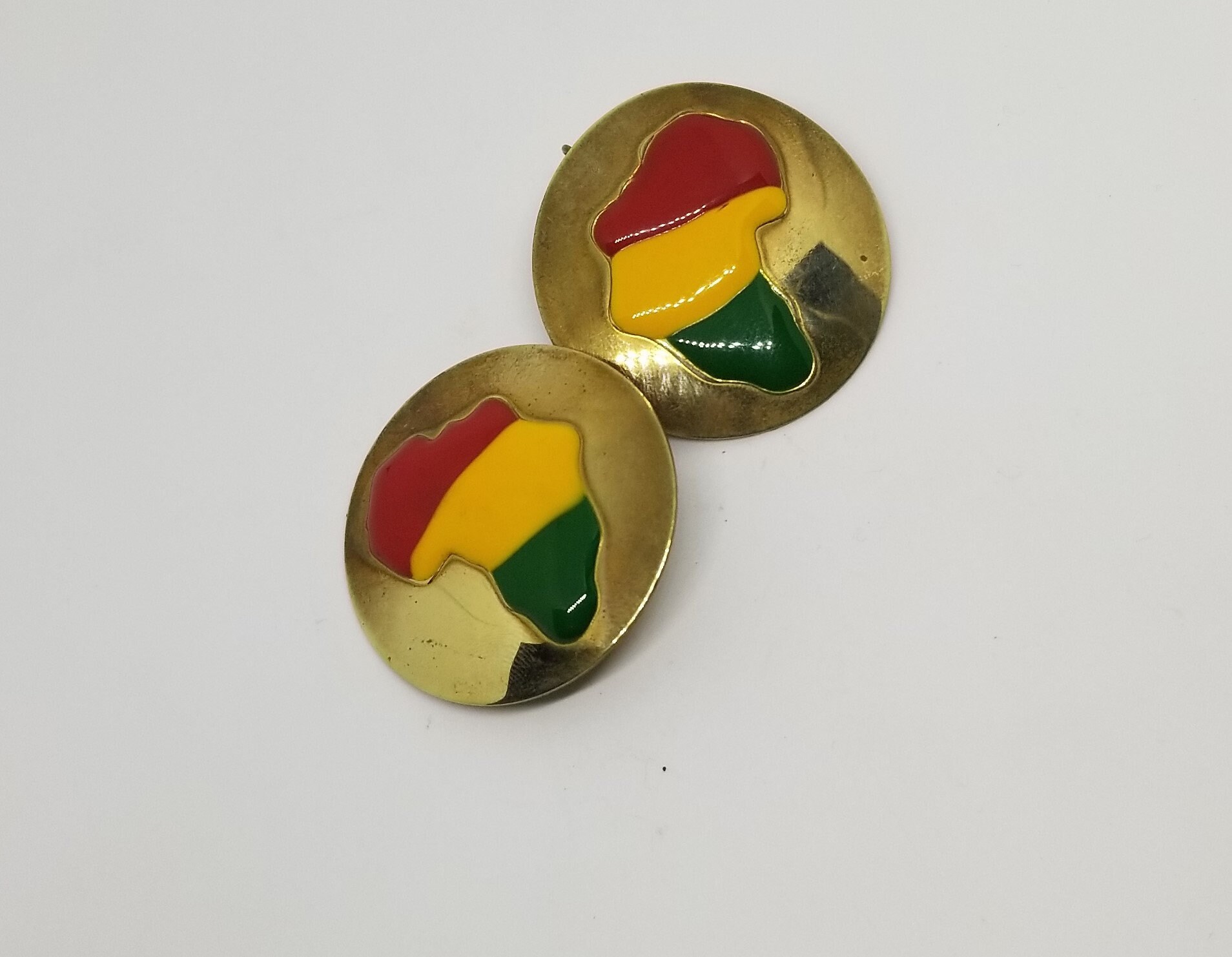 Vintage Brass and Enamel African Earrings Disk Earrings | Etsy