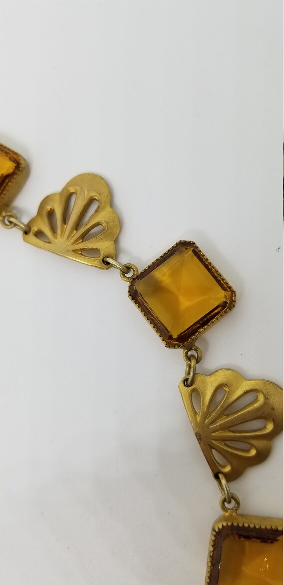 Vintage art deco gold tone and amber orange yello… - image 8