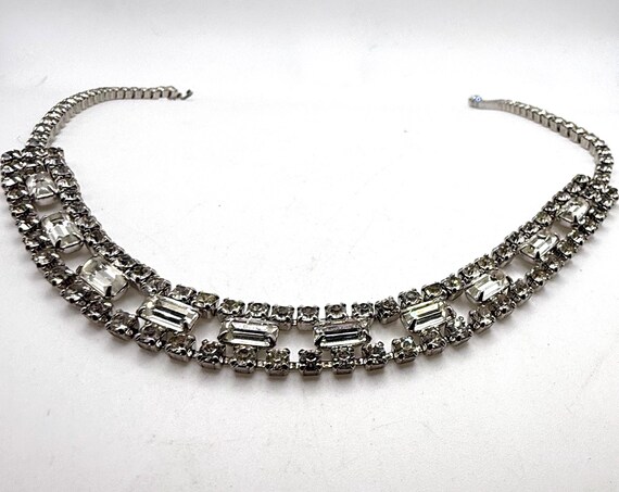 Vintage clear rhinestone rectangle round choker a… - image 7