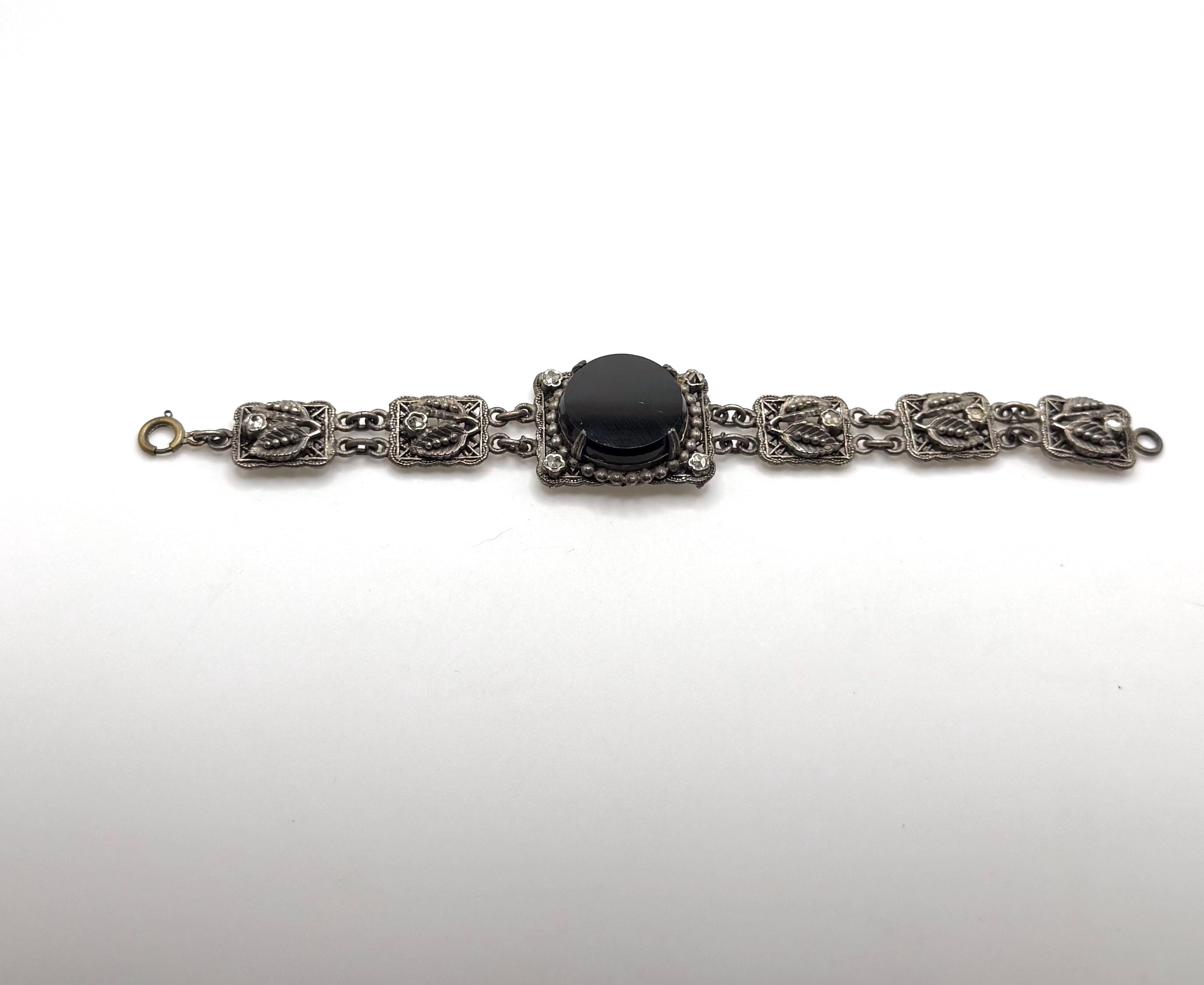 Argent, Argent sterling 925, onyx noir et marcassite - Bracelet - Art