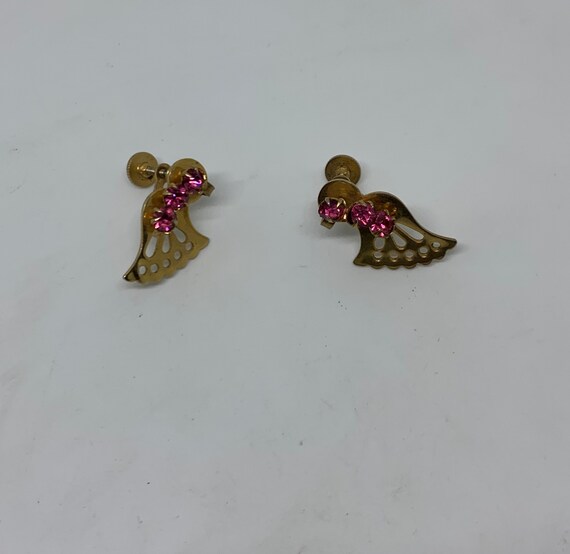 vintage gold tone and hot pink rhinestone dainty … - image 3