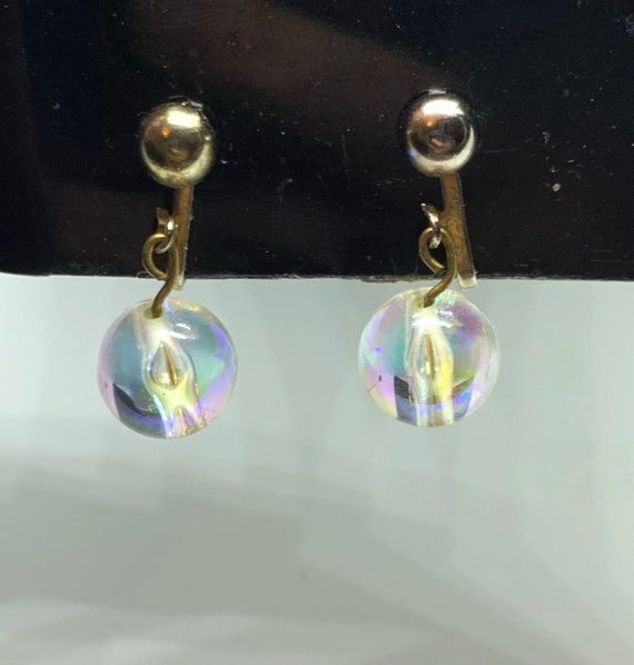 Vintage iridescent crystal ball bead dangle clip … - image 2