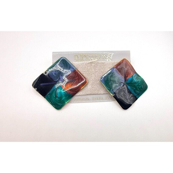 Vintage extra large statement wavy square enamel … - image 11