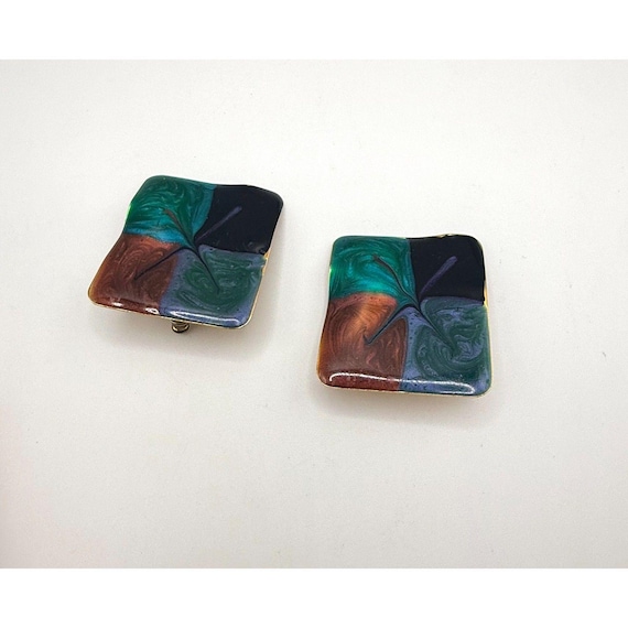 Vintage extra large statement wavy square enamel … - image 1