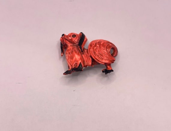 Vintage bright red orange Papillion small dog ena… - image 9
