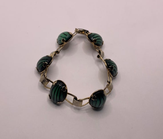 Vintage Green and black large cabochon bracelet 7… - image 9