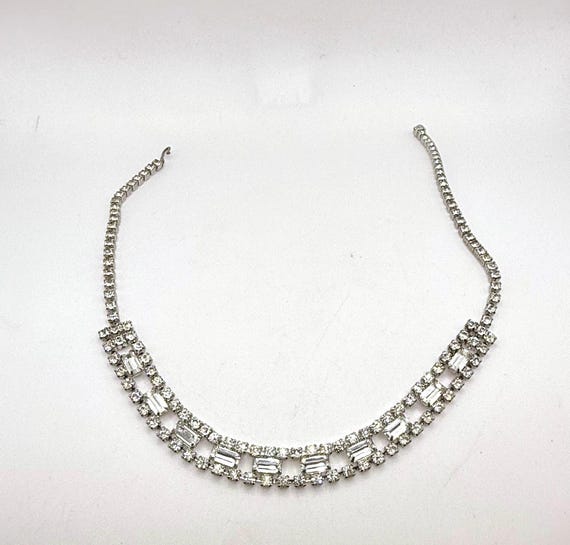 Vintage clear rhinestone rectangle round choker a… - image 8