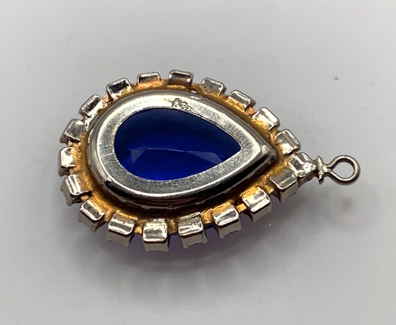 Vintage large tear drop blue rhinestone pendant - image 6