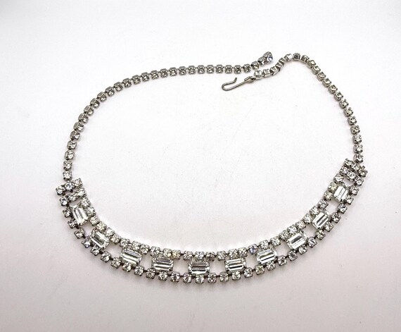 Vintage clear rhinestone rectangle round choker a… - image 1