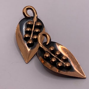 Vintage Copper leaf and berry clip on earrings