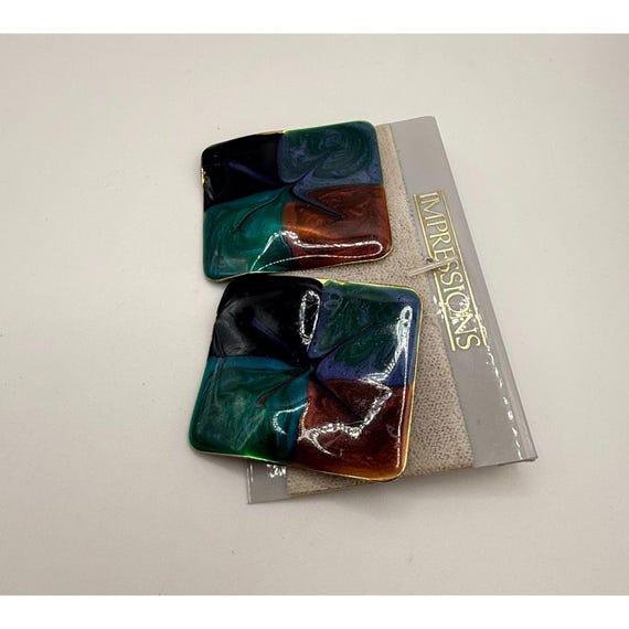 Vintage extra large statement wavy square enamel … - image 4