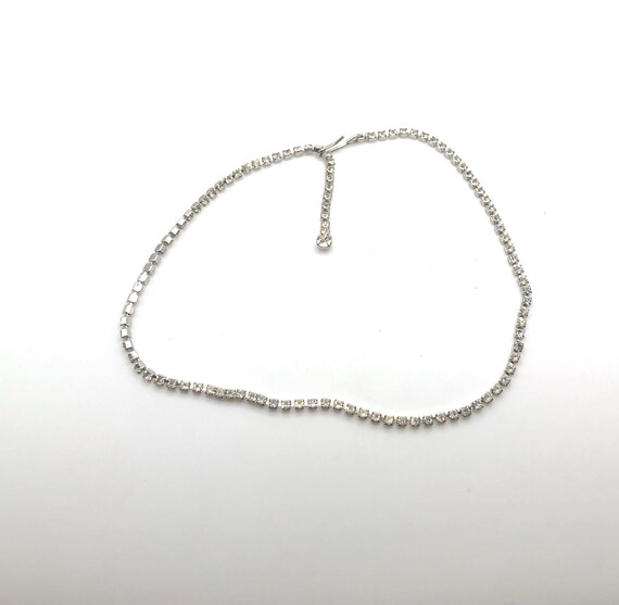 Vintage Single Row Clear Rhinestone Choker Necklace Adjustable