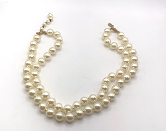 Vintage Marvella double strand two row large pearl necklace choker adjustable