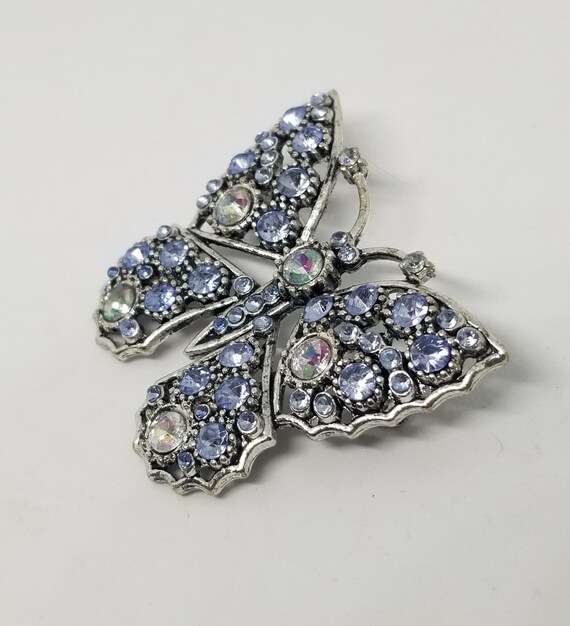 Vintage Silver tone blue rhinestone and clear ab … - image 5