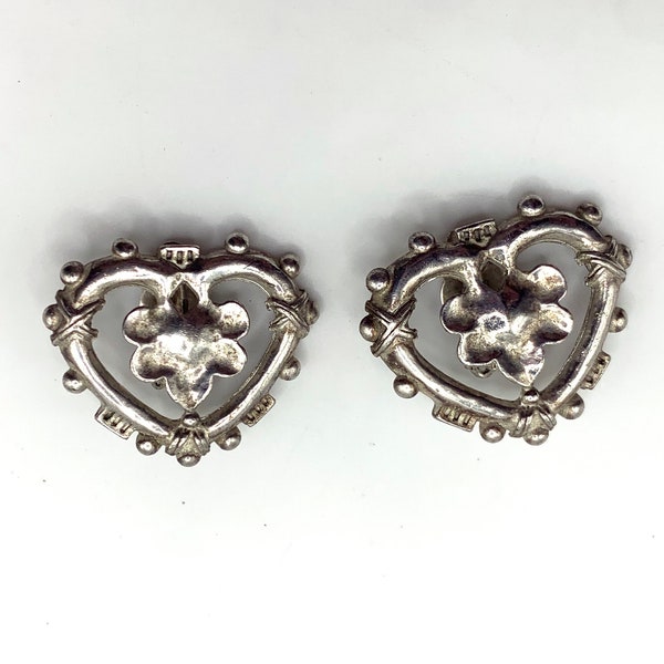 Vintage C Stein silver tone large Pewter heart clip on earrings