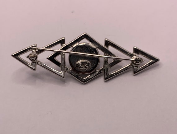 Vintage Trifari Silver tone and black bar brooch - image 6