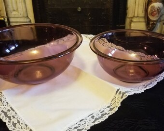 Set of two Pyrex Purple cranberry mixing bowls