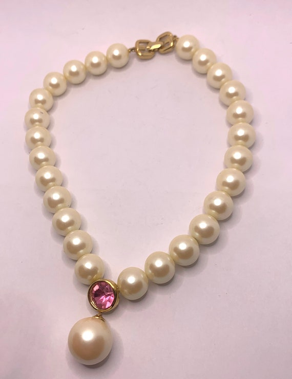 Vintage Givenchy Large Faux pearl and pink rhines… - image 2